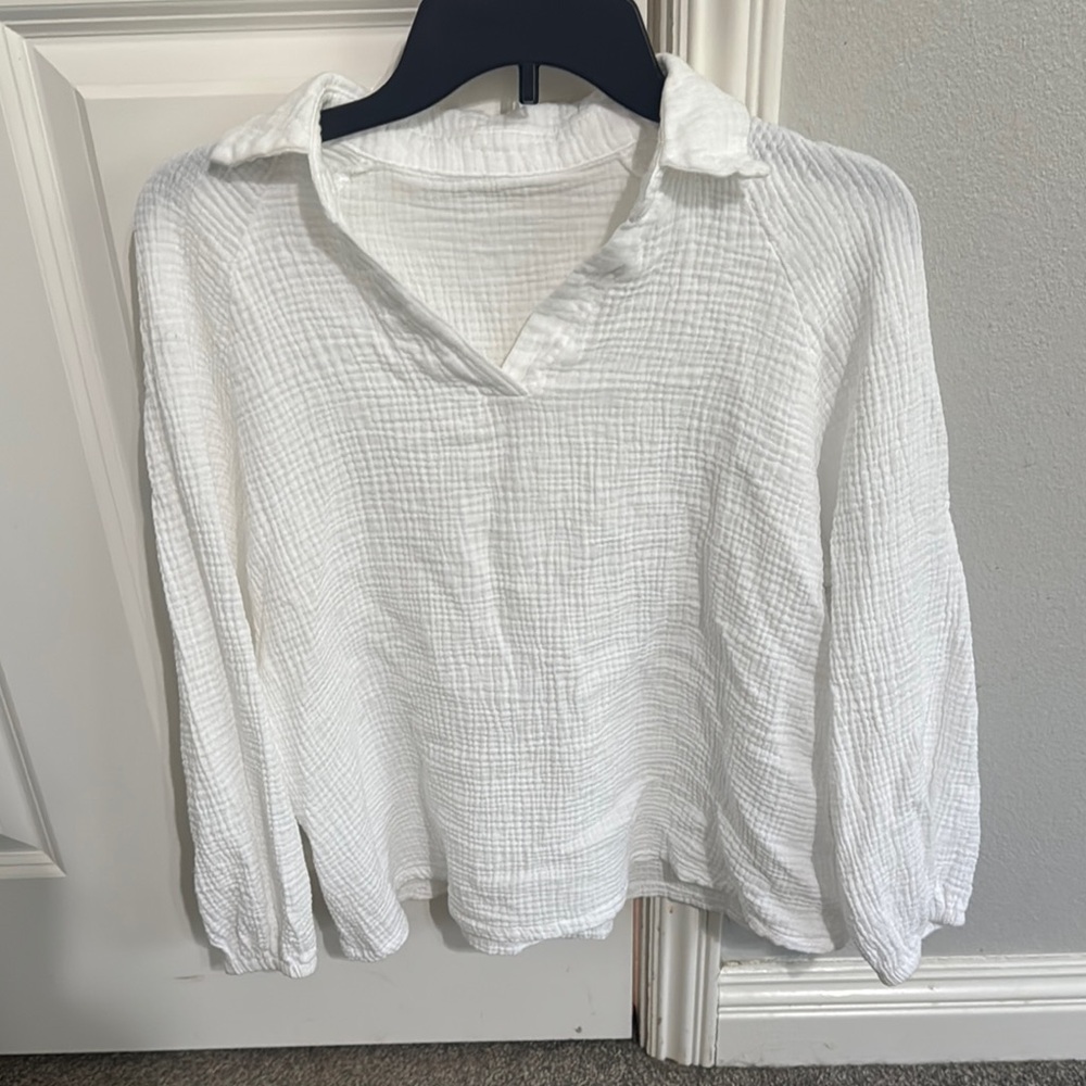SHEIN White Crinkle Long Sleeve Top